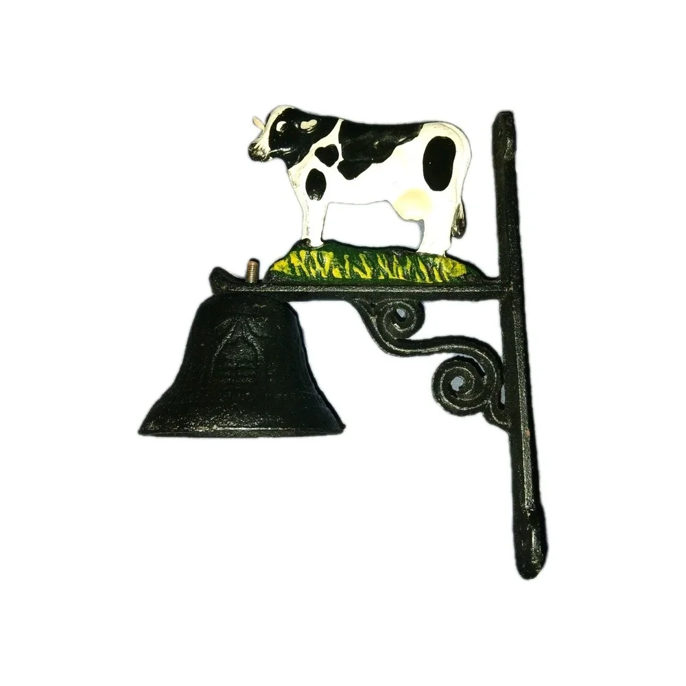 Metal Painted Cow Wall-Mount Pull Bell, Farm Animal Theme, Indoor Decor